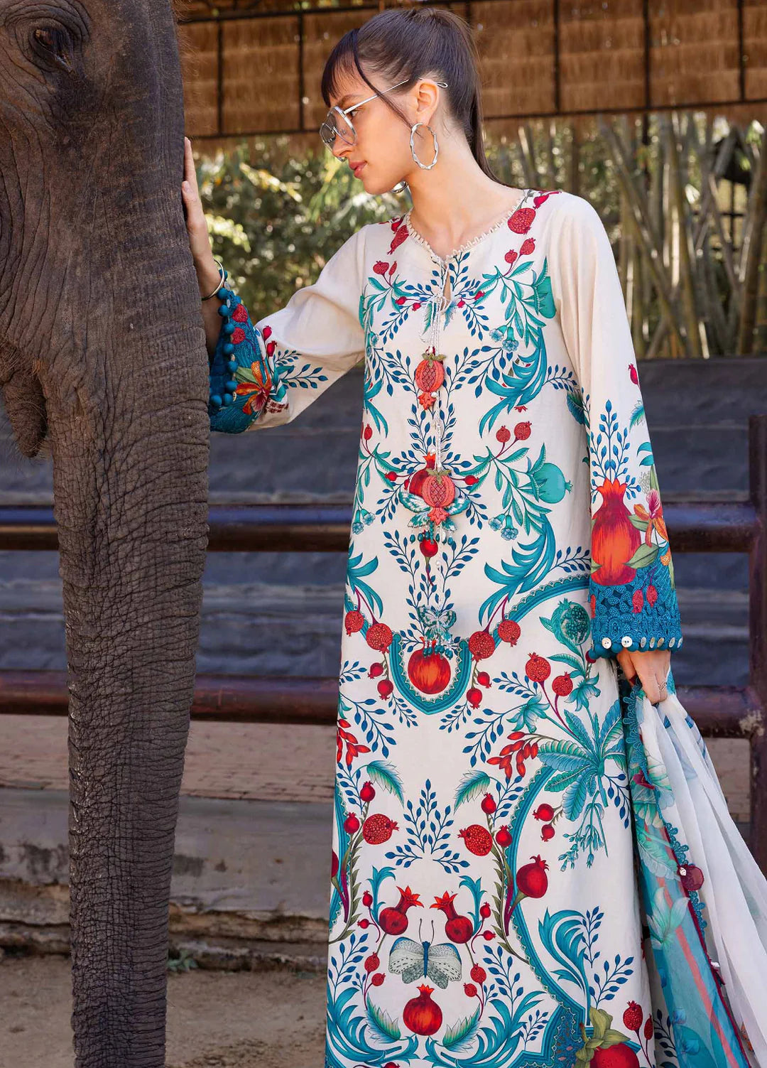 12A – Printed Lawn Shirt with Chiffon Dupatta, Embroidered Ghera & Tassels