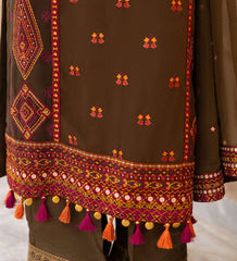 Luxury Olive Green Embroidered Designer Suit with Handcrafted Mirror Work & Tassel Accents