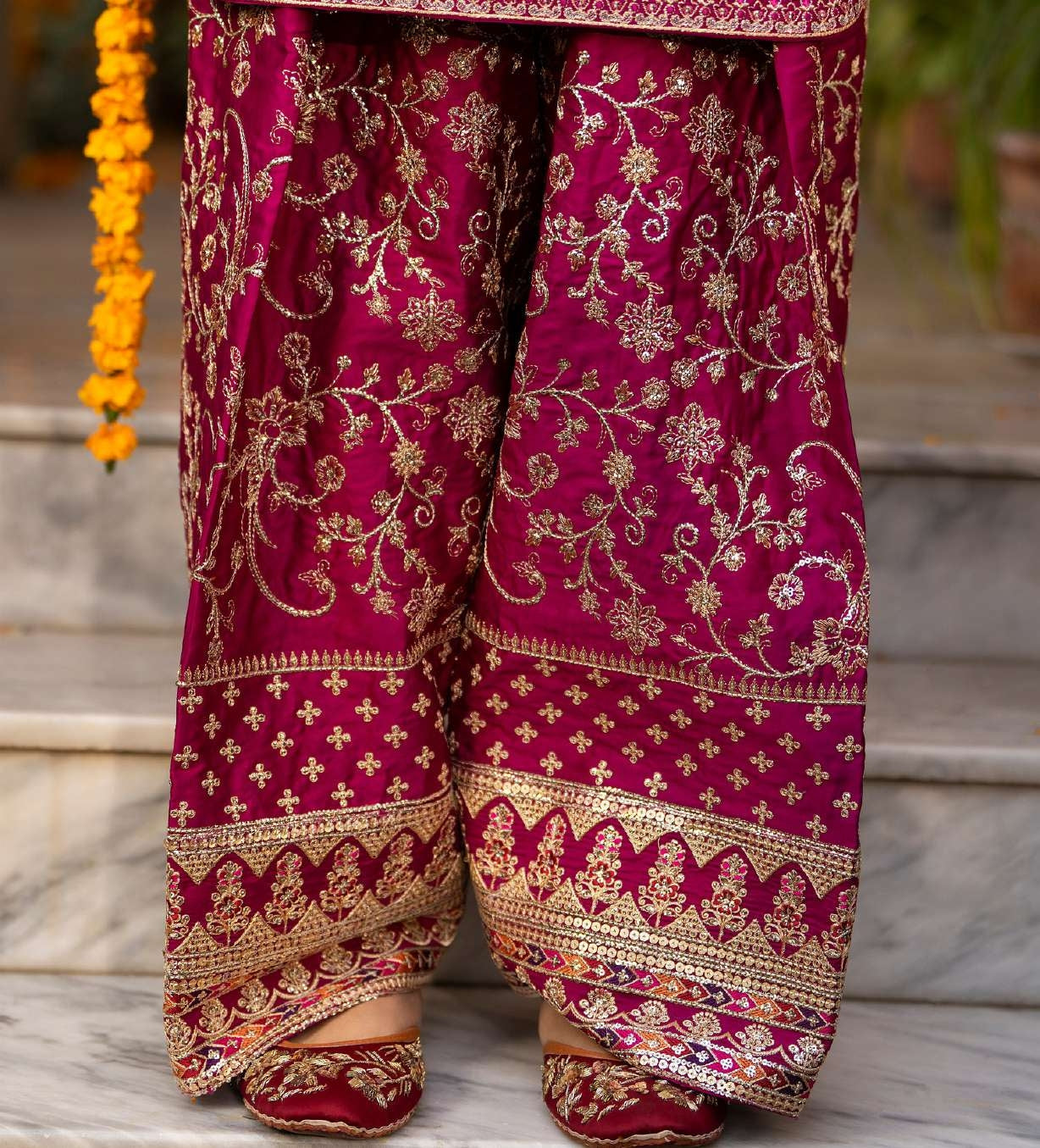 Luxury Magenta Embroidered Sharara Suit with Handcrafted Zari Work & Dupatta