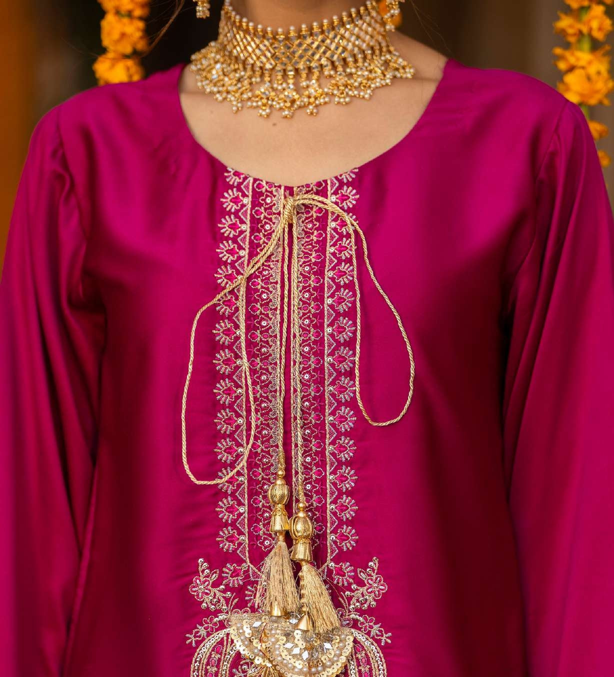 Luxury Magenta Embroidered Sharara Suit with Handcrafted Zari Work & Dupatta