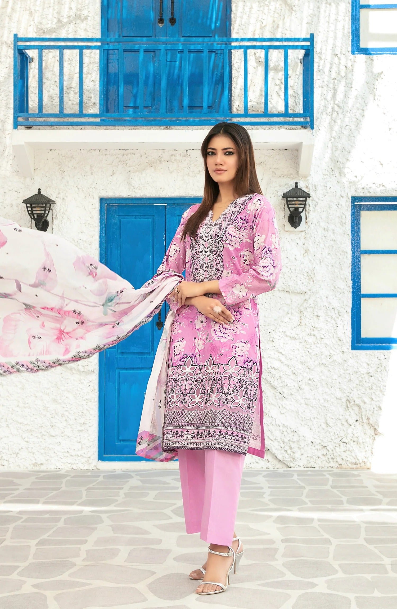 Parizah by MyTaraz Fabrics Embroidered Lawn Unstitched 3 Piece Suit - D-2721 - TF26PRZ - Pink - Summer Collection