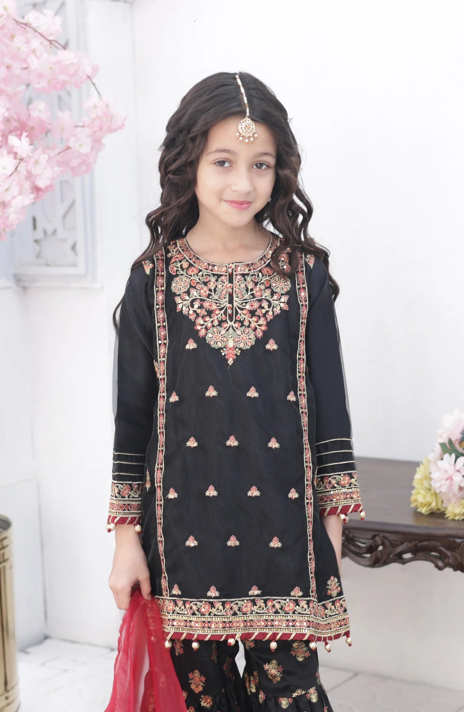 Shanzey Roshni Embroidered Organza Stitched 3 Piece Suit - SHK-5803 - SHZ26RSN - Black - Girls Formal Collection