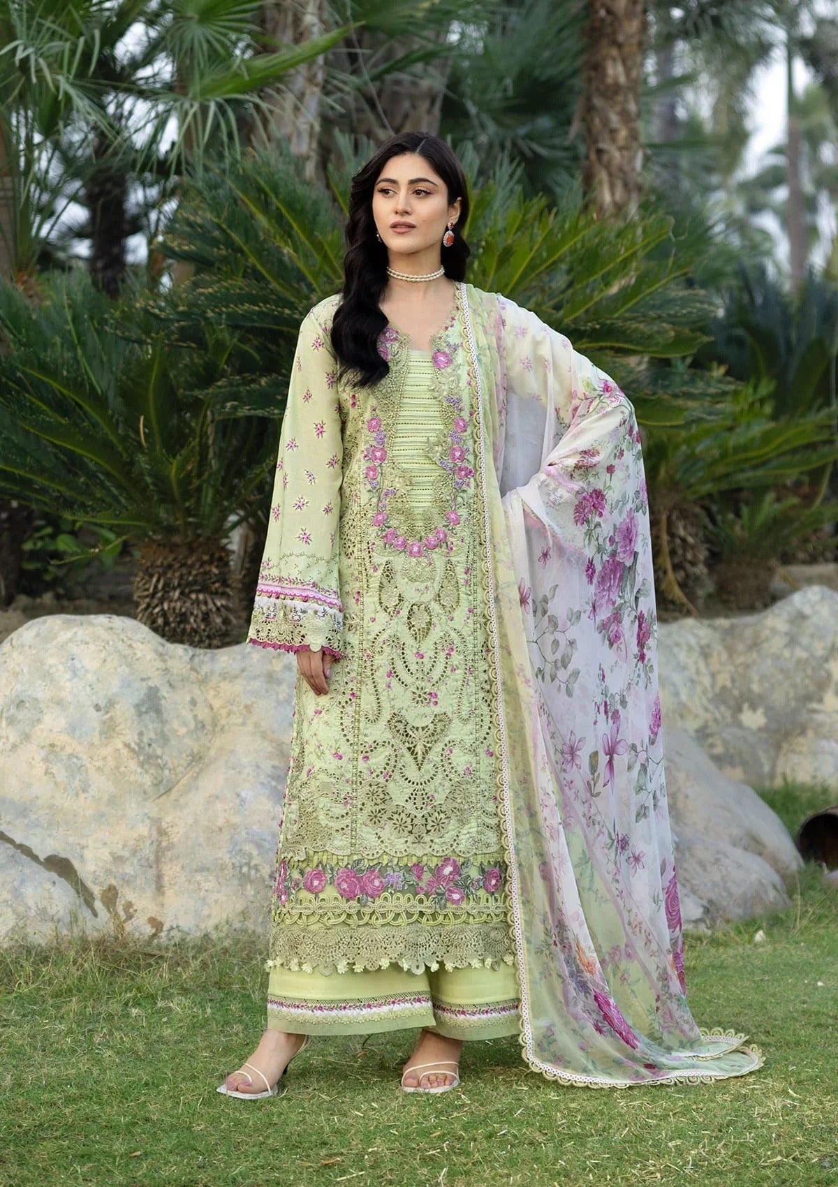 Elaf Premium Print Chikankari Lawn Unstitched 3PC Suit – ERC-2A Hina