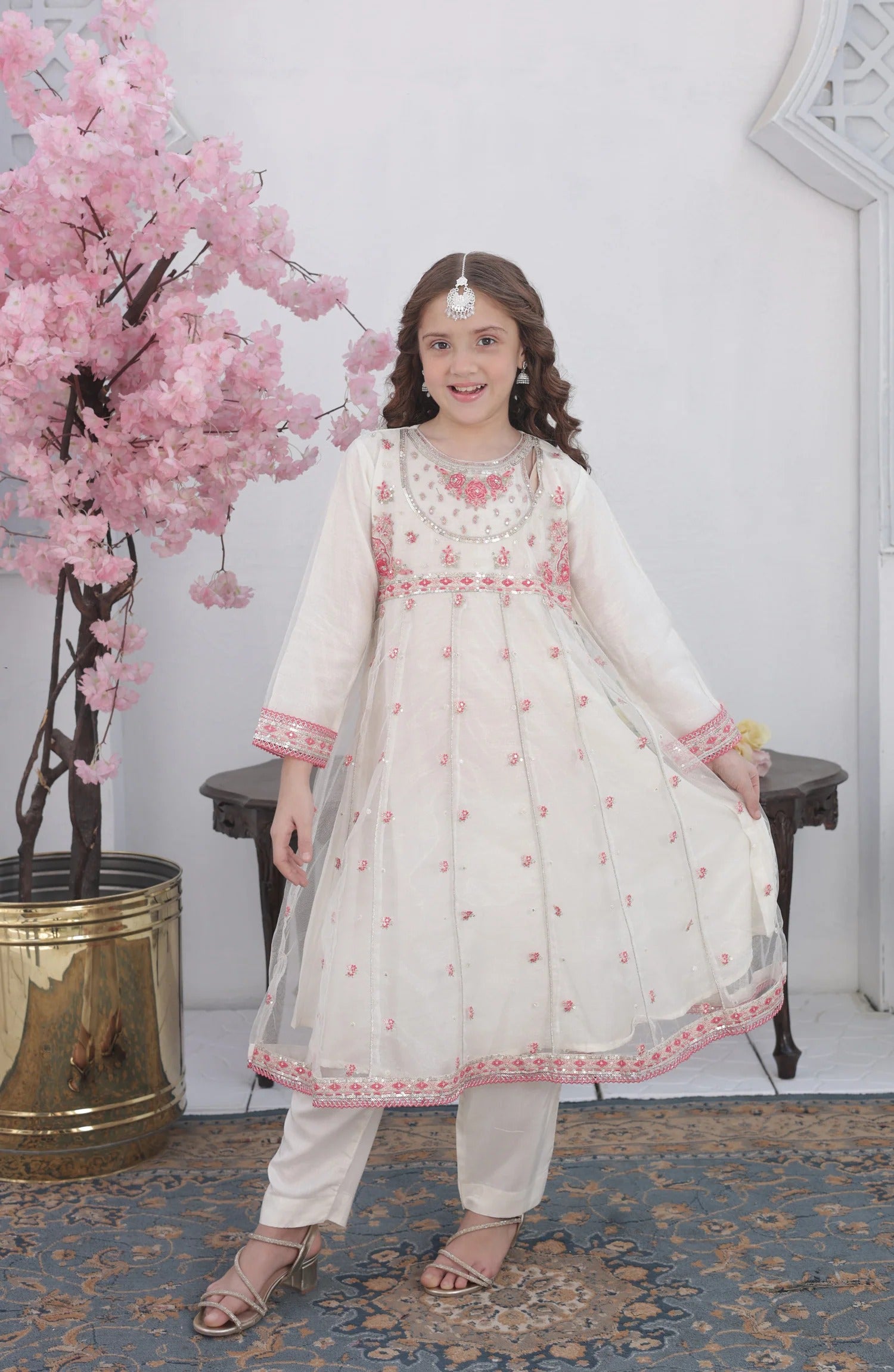 Shanzey Roshni Embroidered Organza Stitched 3 Piece Suit - SHK-5801 - SHZ26RSN - Off White - Girls Formal Collection