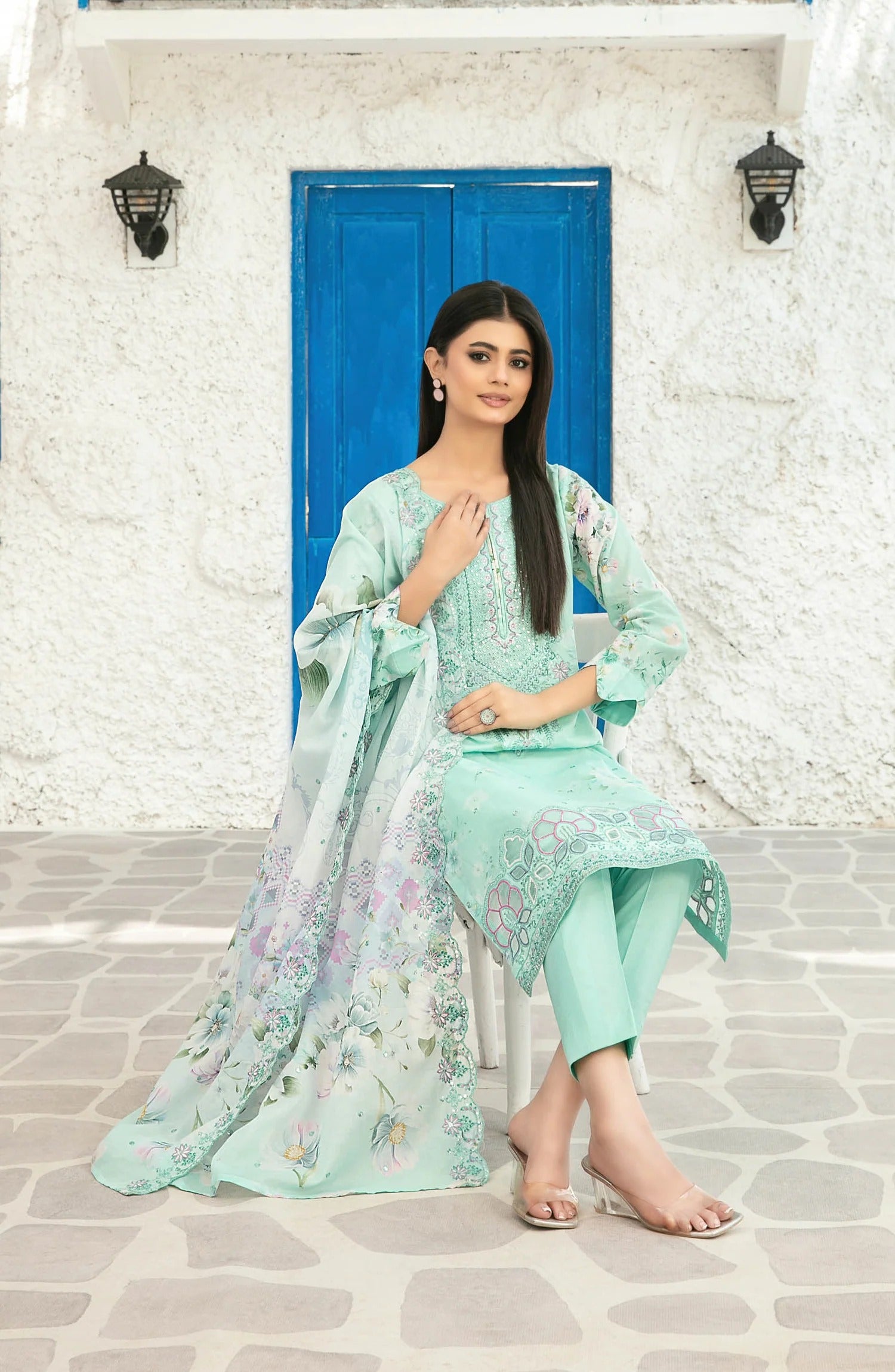 Parizah by MyTaraz Fabrics Embroidered Lawn Unstitched 3 Piece Suit - D-2725 - TF26PRZ - Ferozi - Summer Collection