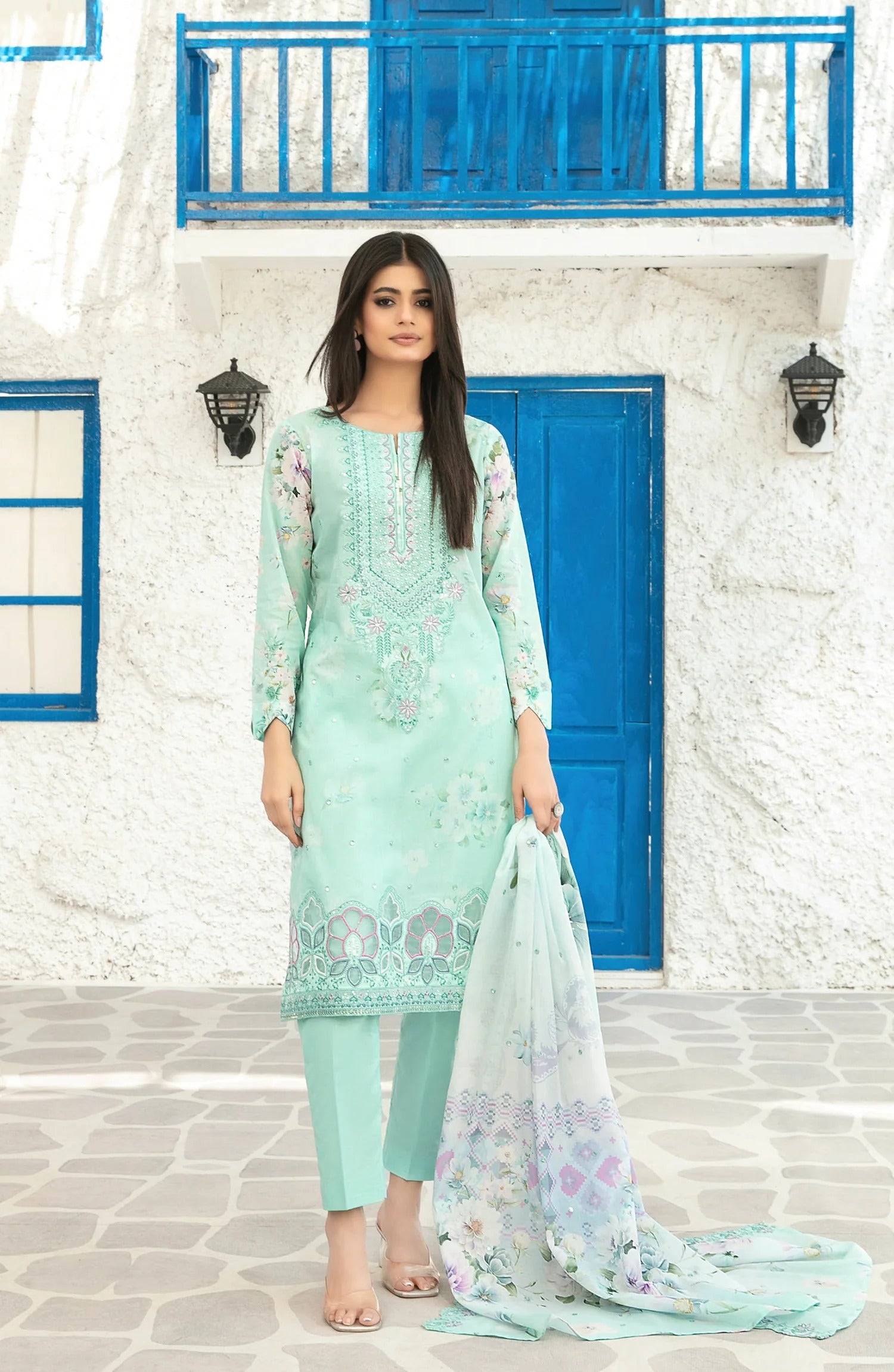 Parizah by MyTaraz Fabrics Embroidered Lawn Unstitched 3 Piece Suit - D-2725 - TF26PRZ - Ferozi - Summer Collection