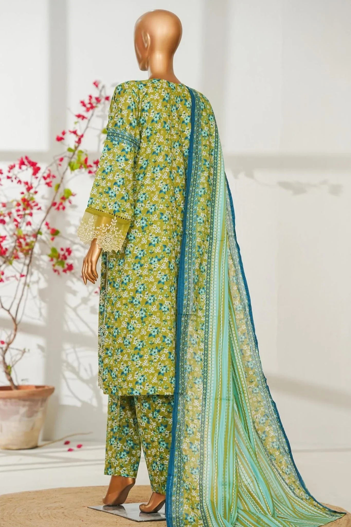 Bin Saeed Stitched 3 Piece Exclusive Emb Lawn Vol-02 Suit-NSM-2817-GREEN